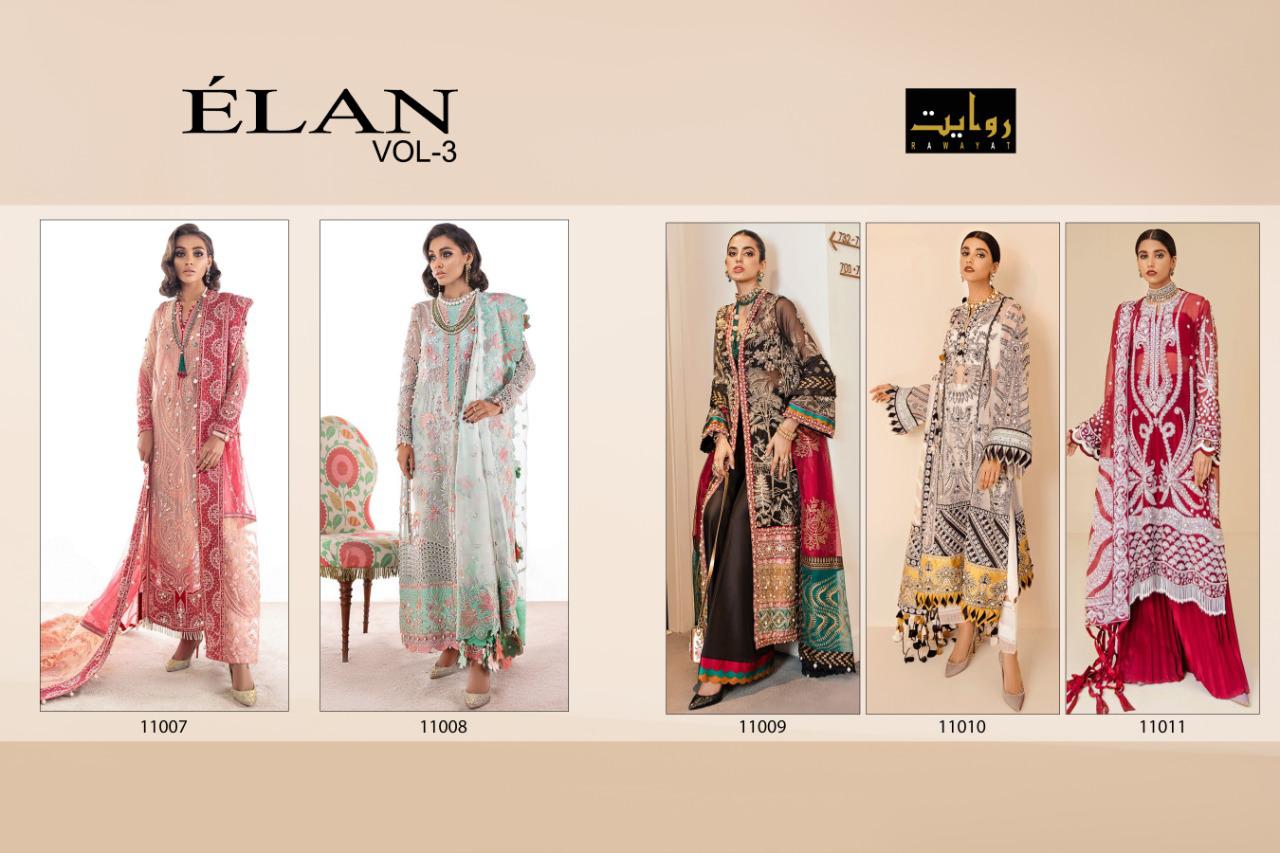 Rawayat Elan 3 Latest Fancy wedding Wear Butter fly net And Embroidery Work top With Dupatta Pakistani Salwar Suits Collection
